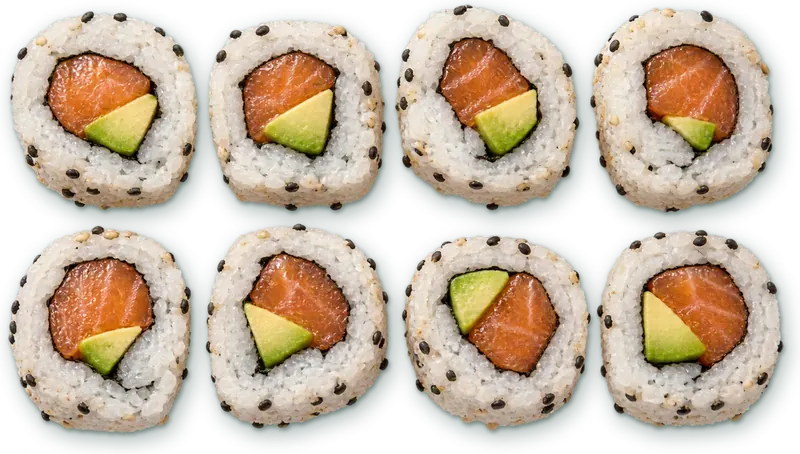 California saumon avocat : huit pièces au saumon, avocat et sésame