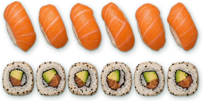 Menu Paragon : six nigiris de saumon et six california saumon avocat