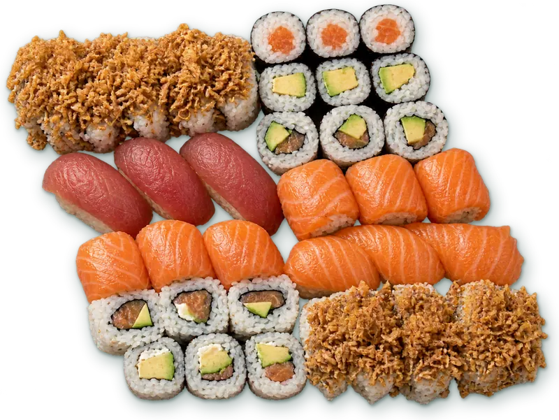 Plateau Shogun : assortiment de sushis croustillants aux oignons frits, nigiris et makis
